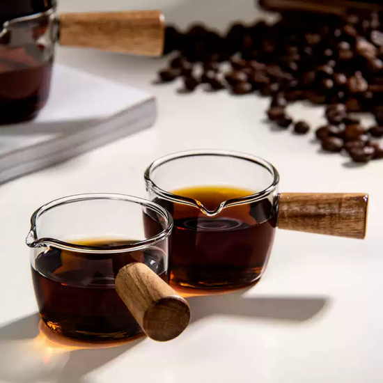 Glass Cup with Wooden Handle Small